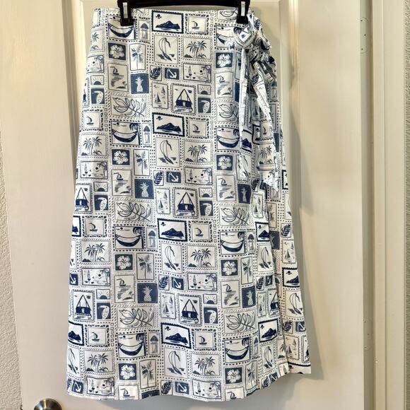 Mable Dresses & Skirts - MABLE Womens Medium Wrap Midi Skirt Blue White Tropical Nautical Beach Vacation
